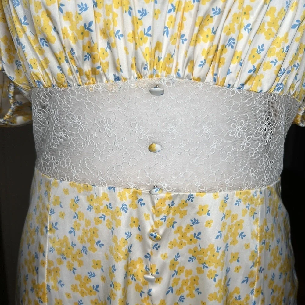 For Love & Lemons Daffodil Floral Sheer Puff Sleeve Lace Dress NWT Size Small